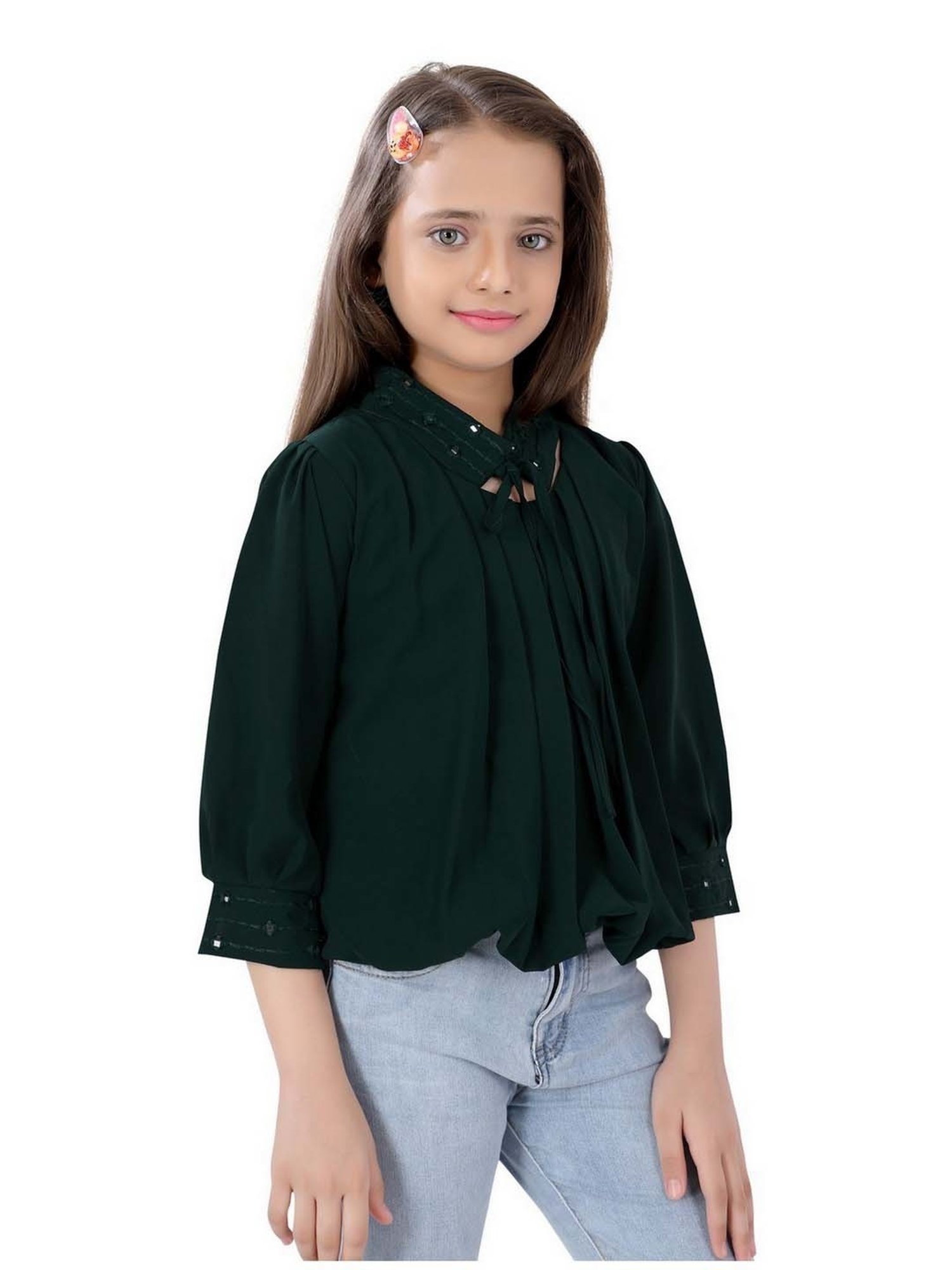 poplins Kids Green Cotton Regular Fit Top