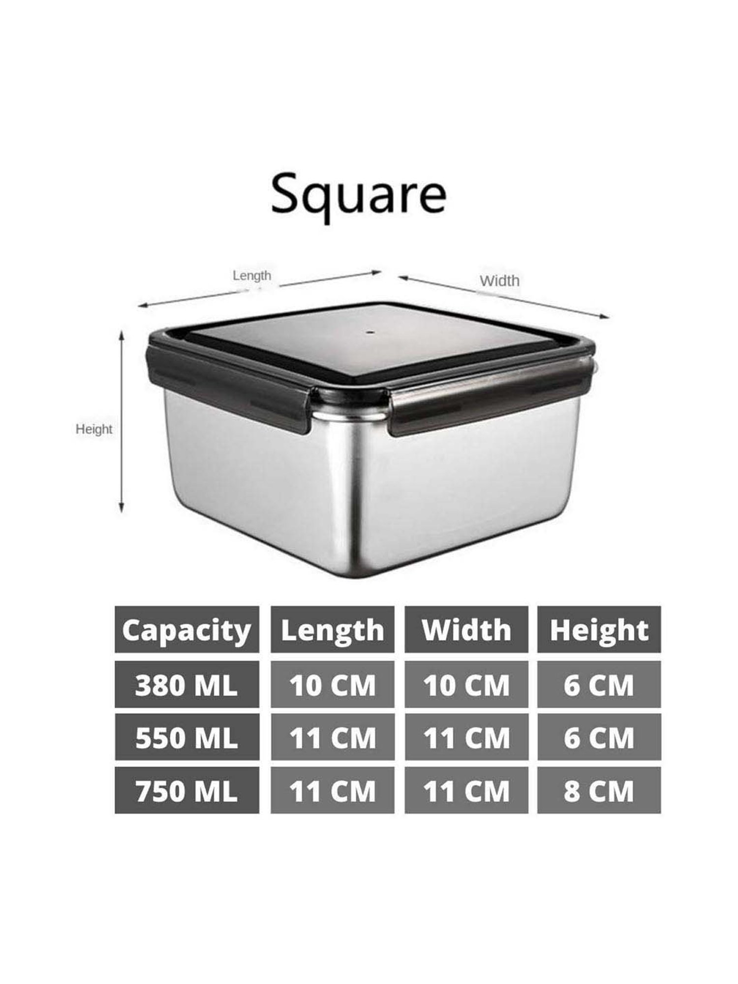 Femora Silver Steel Containers with Lid (380 ml) - Set of 3