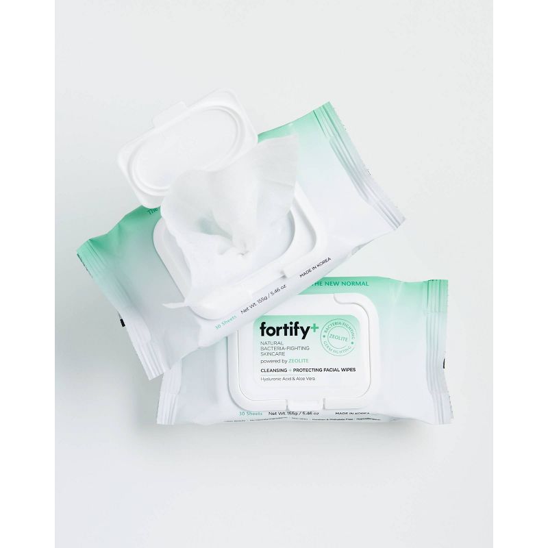 Fortify+ Natural Bacteria Fighting Skincare Cleansing & Protecting Facial Wipes - 30ct