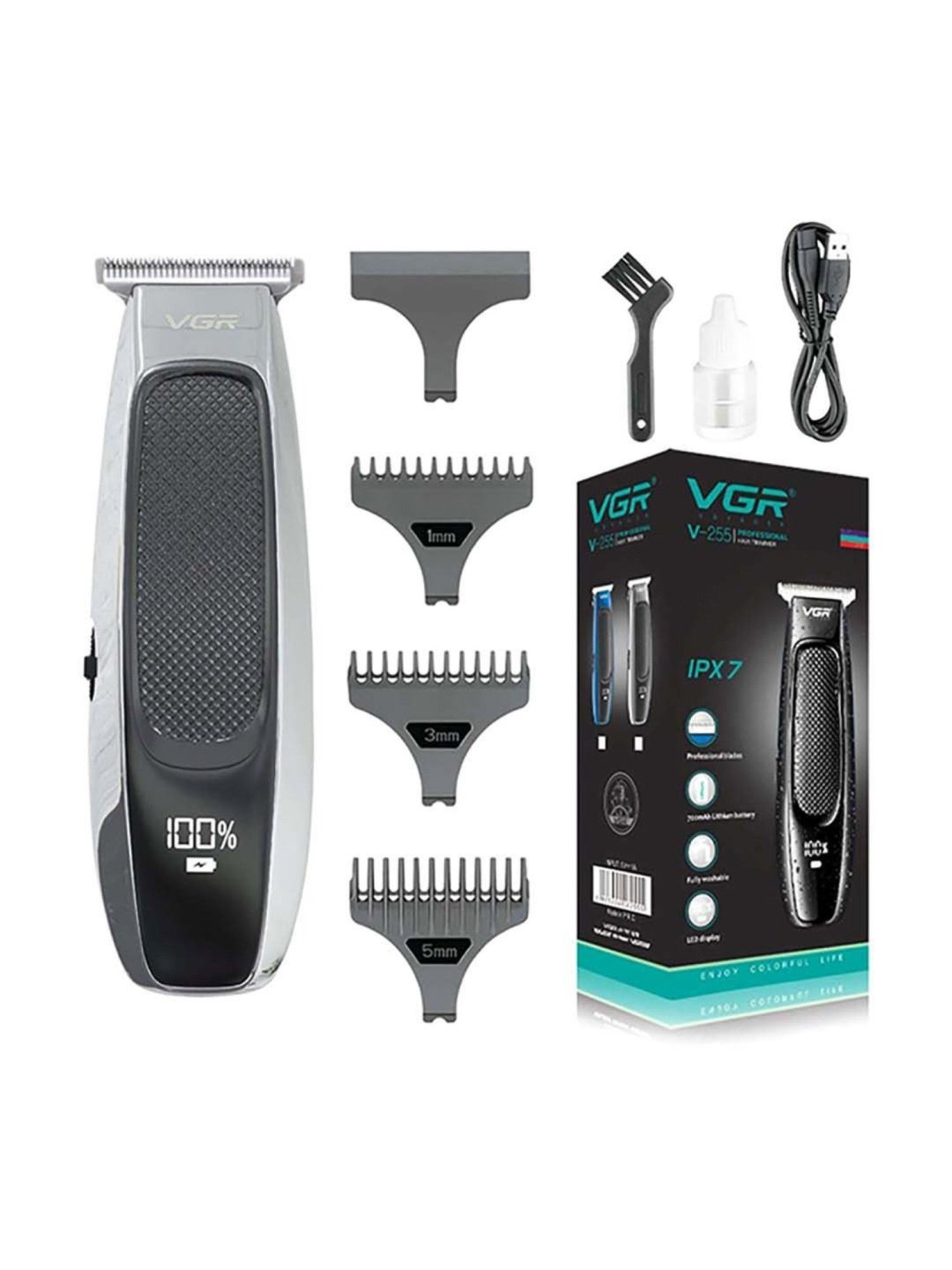 VGR V-255 Professional Cordless Hair Trimmer - 120 min Runtime (Black)