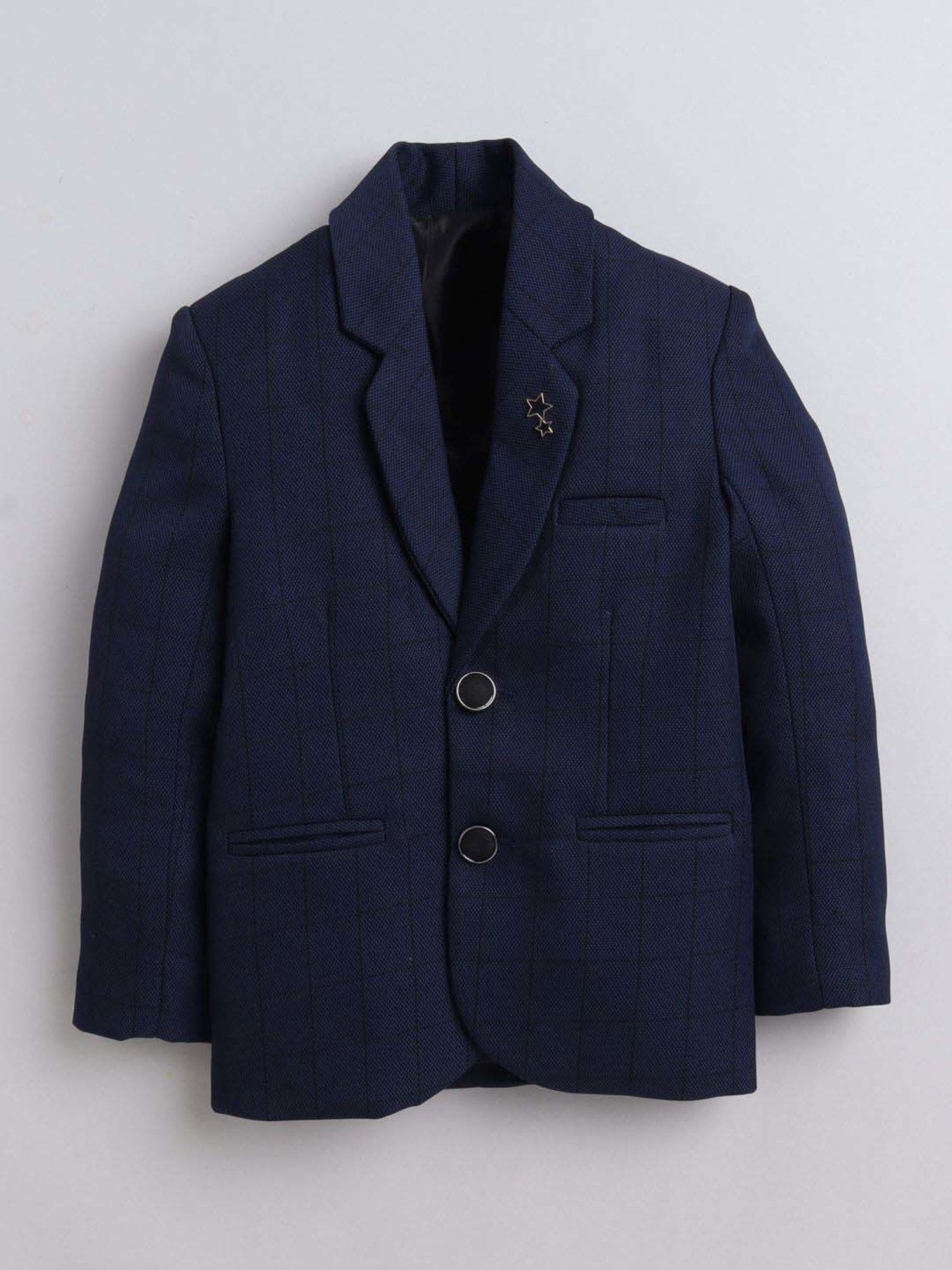Fourfolds Boys Darkblue Checks Full Sleeves Blazer