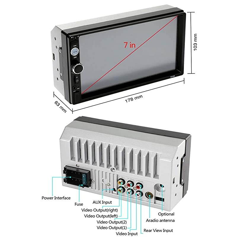 Stereo 2 Din Radio 7 HD Player MP5 Touch Screen Digital Display Bluetooth Multimedia USBSDAuxin Double Din Autoradio Mobile Phone Interconnection with 12 LED Backup Camera