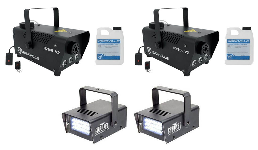 (2) Rockville R720L LED Fog/Smoke Machine+(2) MINI STROBE LED (replaces CH-730)