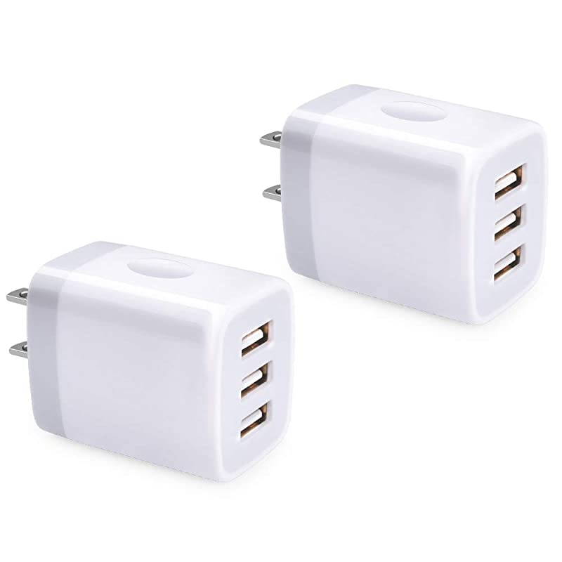 Wall Charger 3 Port Charger 5V 31A 2PC MultiPort Travel Wall Plug Cube Compatible with iPhone X 8 7 Plus Samsung Note 9 S9 S8 Note 8 LG V35 THINQ Q7 G7 Huawei Moto Nokia and More