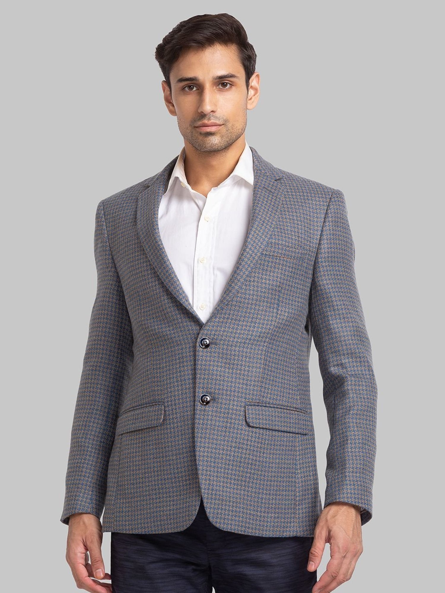 Park Avenue Blue Super Slim Fit Printed Blazer