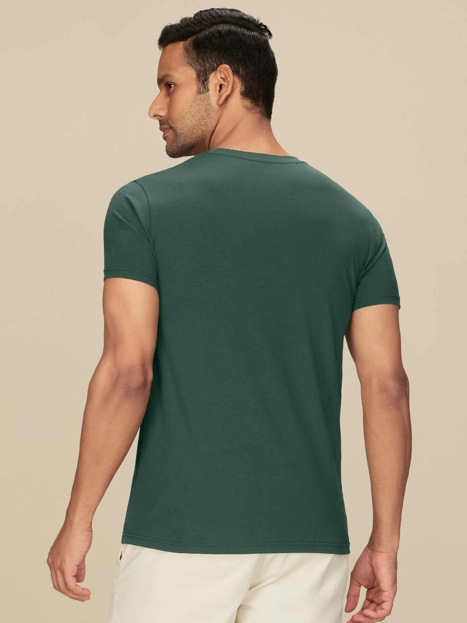 XYXX Pine Green Cotton Regular Fit T-Shirts