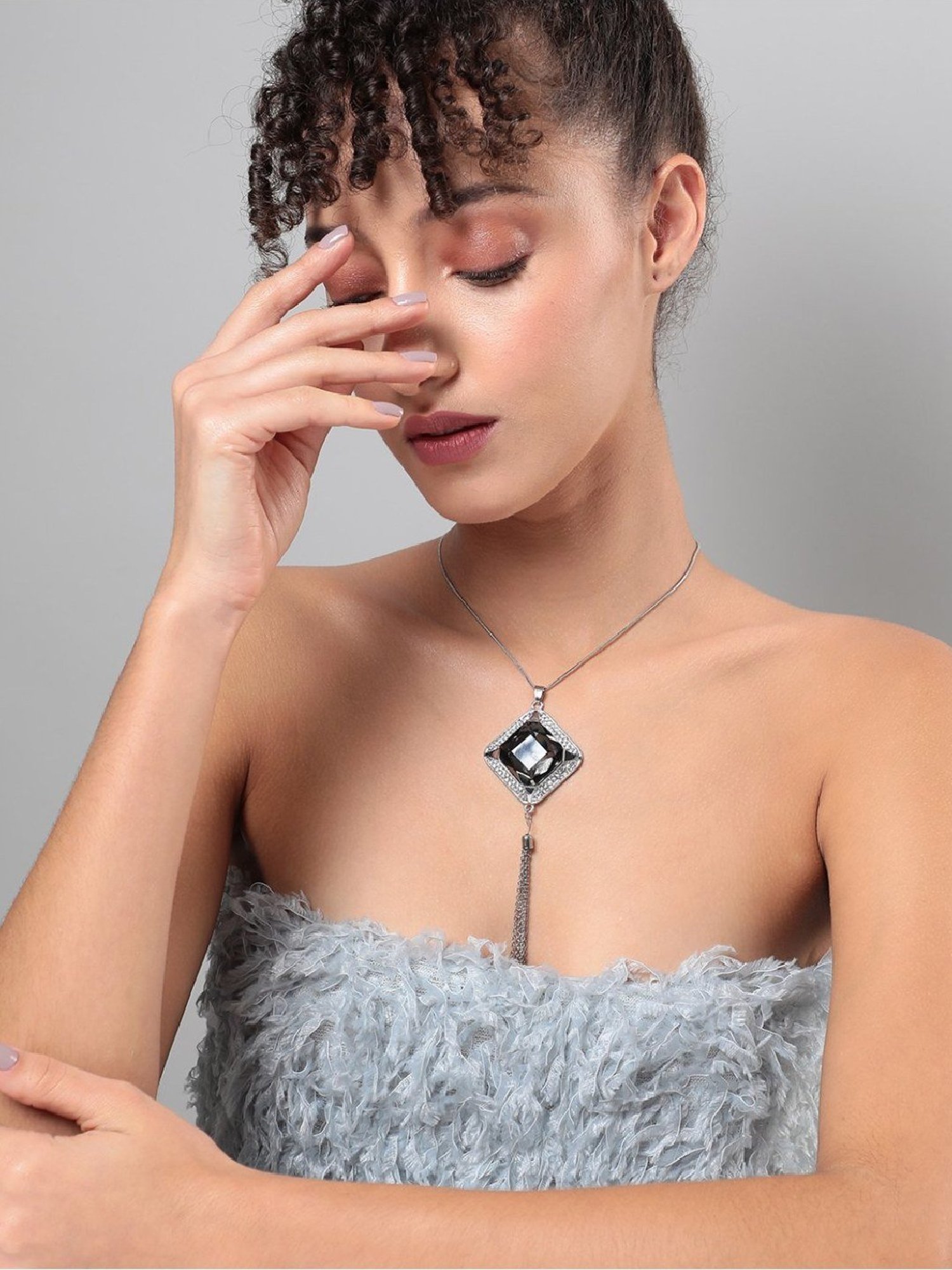 Sohi women's crystal tassel pendant charcoal black