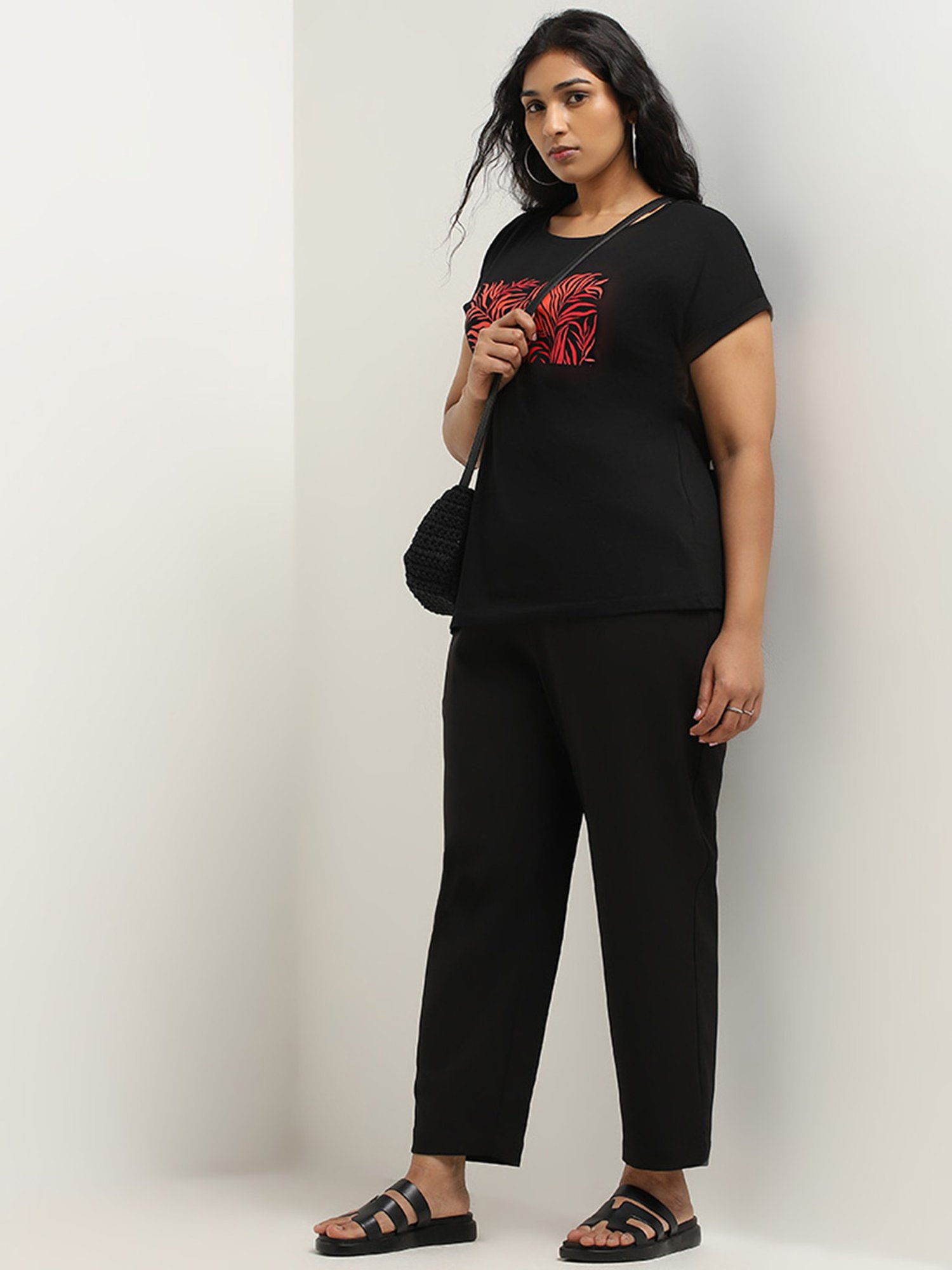 Gia by Westside Black Abstract Printed T-Shirt