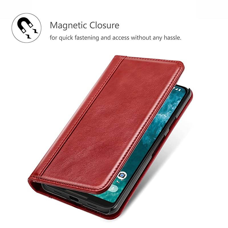 Genuine Leather Case for Pixel 3 XL, Vintage Wallet Folding Flip Case with Kickstand Card Holder Protective Cover for Google Pixel 3XL (2018 Release) -Red