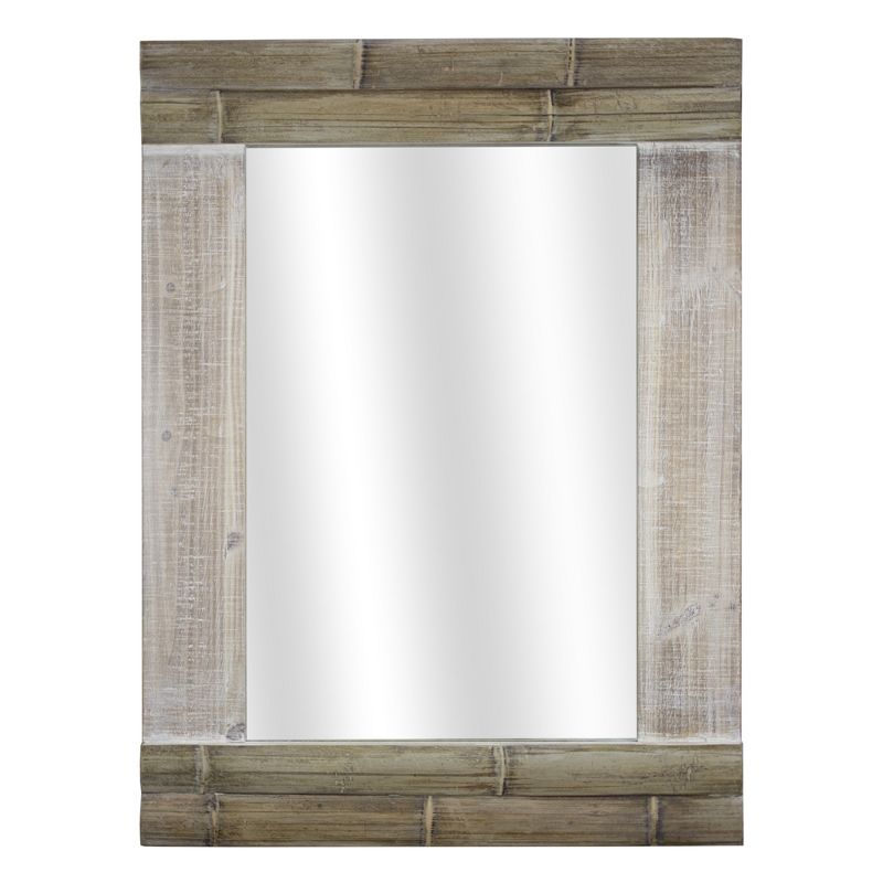 30.8" x 23" Rustic Bamboo Wood Framed Wall Vanity Mirror Brown - American Art Decor