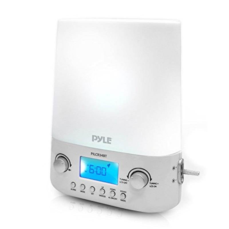 updated bluetooth radio alarm clock | fm | builtin speakers | time & date display | led light lamp sunrise sunset | deep sleep, relaxation & meditation pilcr34bt