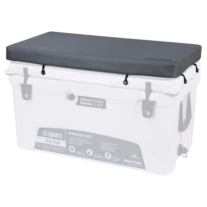 Driftsun DS-ICE-CC-75 Premium Water Resistant Padded Cooler Seat Cushion for 75Q Ice Chests With Mounting Hardware, Gray