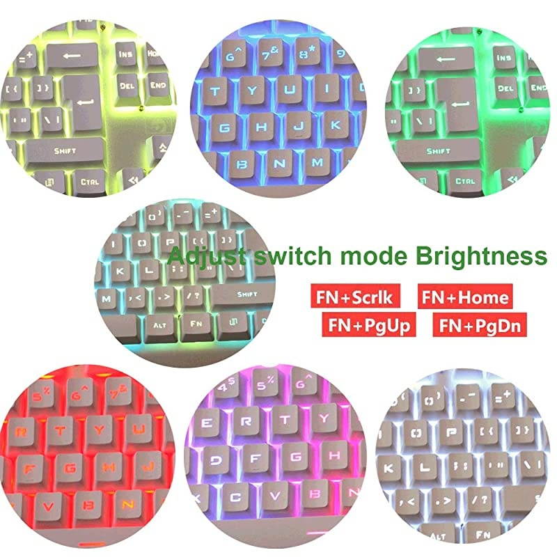 RGB Keyboard and Mouse Combo, Adjustable Breathing Lamp Wired Gaming Keyboard, Wrist Rest Keyboard 5 Adjustable DPI Gaming Mouse Adjustable Breathing Lamp for Mac, PC, Laptop Gamer (White)