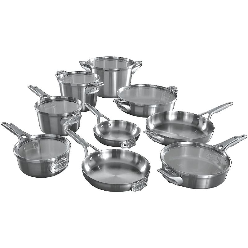 Calphalon Premier Space Saving Stack and Nest Versatile Stainless Steel 15 Piece Kitchen Pot and Pan Cookware Set, Silver