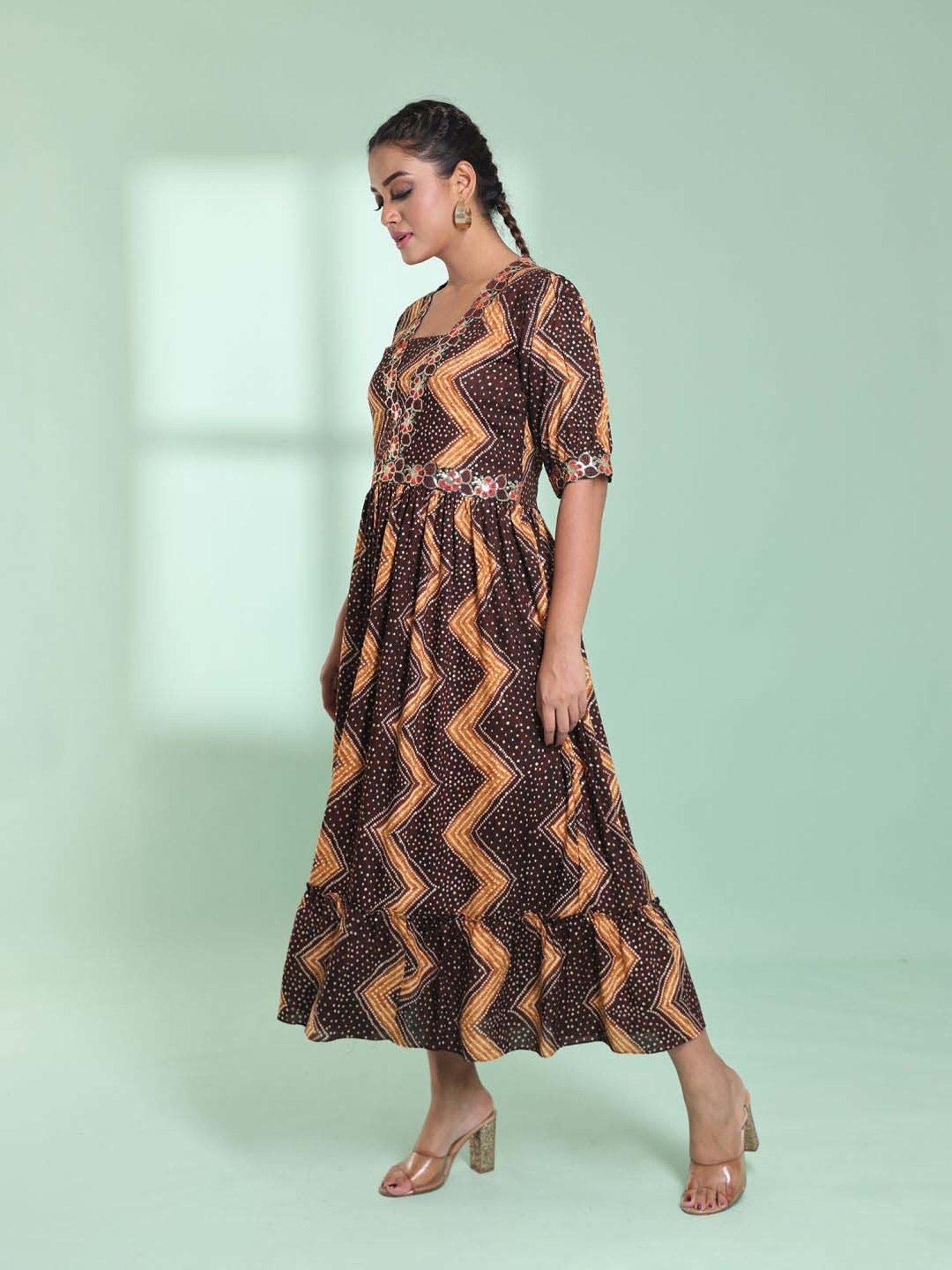 CHARUKRITI Brown Printed Maxi Dress