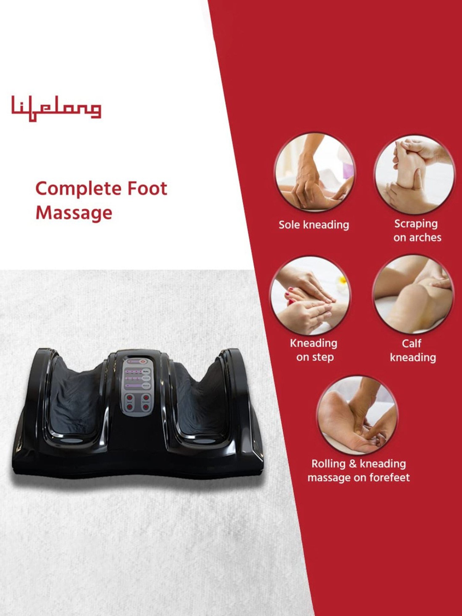 Lifelong LLM486 Foot Massager for Foot Pain with 4 Automatic Programs (Black)