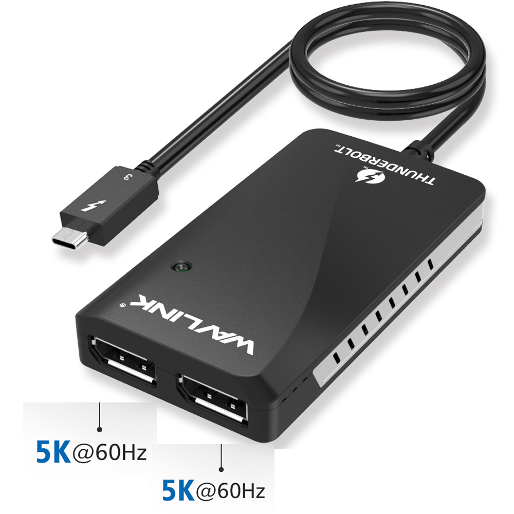 Wavlink Thunderbolt 3 to Dual 4K DisplayPort Adapter for Mac & Windows, Support Dual DisplayPort Displays 4K 60Hz Monitors Or One 5K, Super Speed Up to 40Gbps-Thunderbolt Certified, Plug and Play