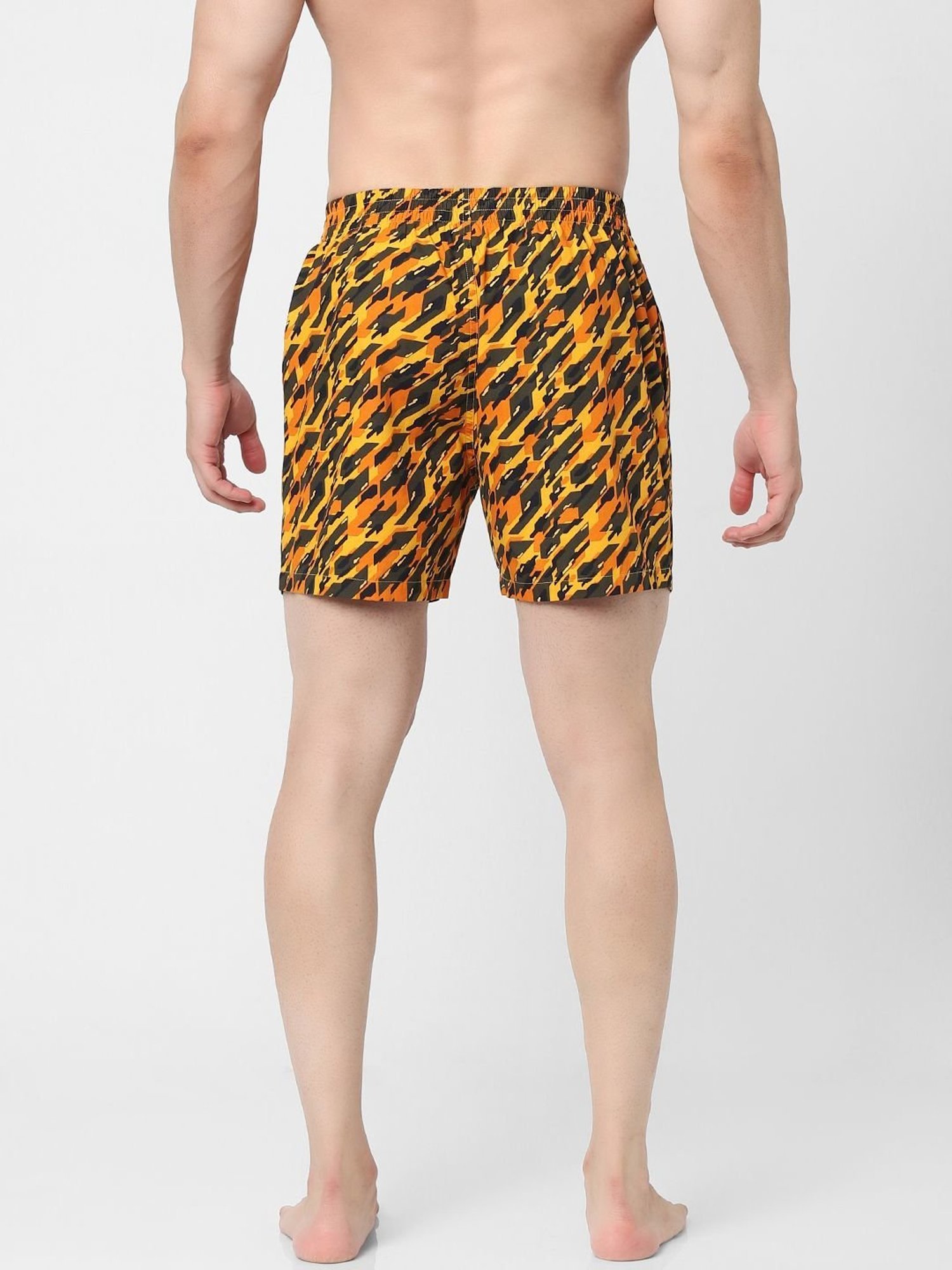 Jack & Jones Yellow & Black Cotton Regular Fit Printed Boxers