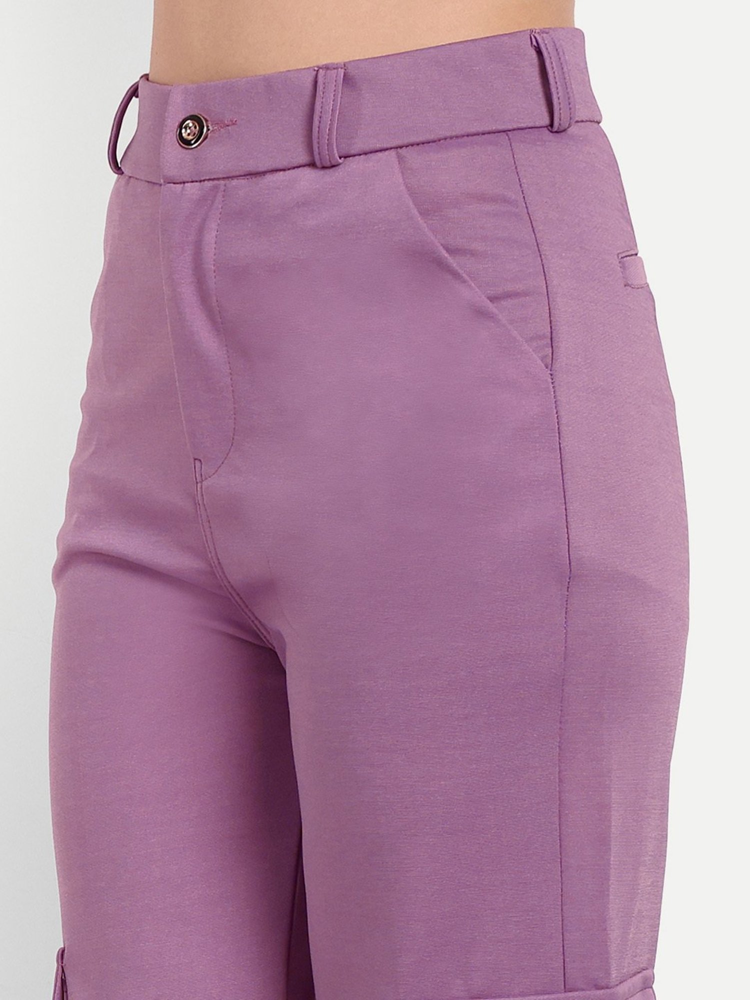 Broadstar Violet Straight Fit High Rise Cargo Pants