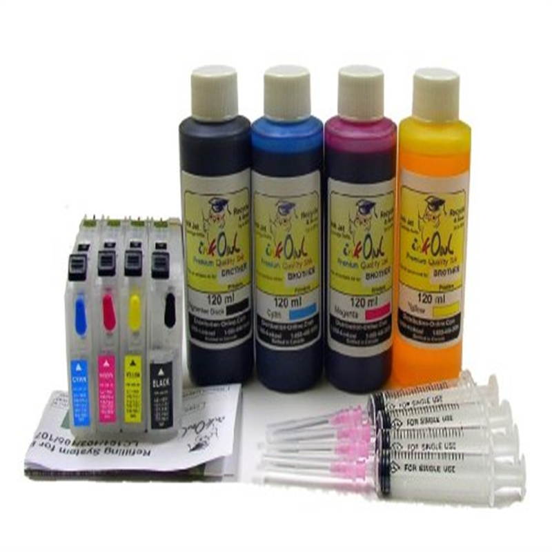 InkOwl Refillable Cartridges for BROTHER LC101, LC103, LC105, LC107, LC109 + auto-reset chips + 4x120ml ink + syringes