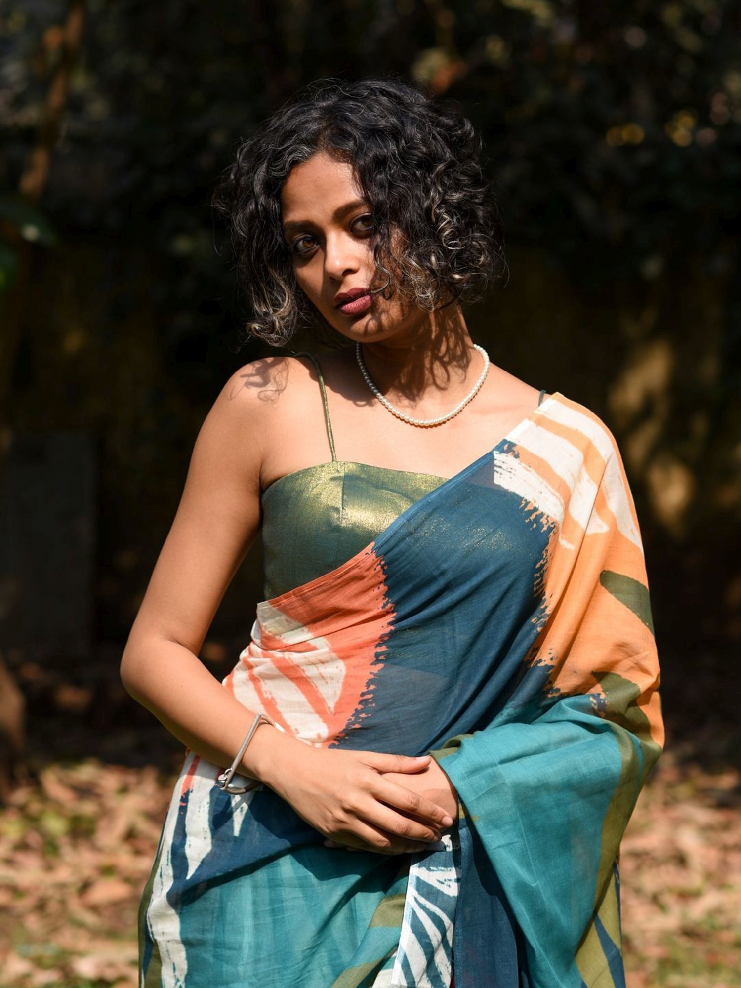 Suta Blue Cotton Printed Saree Without Blouse