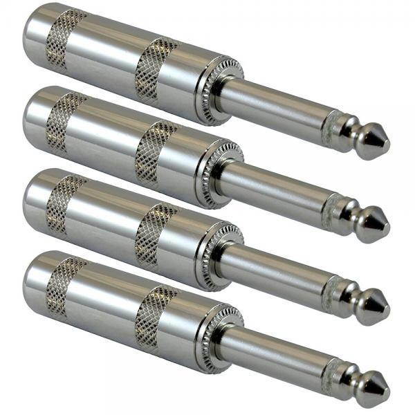 GLS Audio 1/4" Plugs for Speaker Cables, Patch Cables, Snakes - TS Male Mono 1/4 Inch Phono 6.3mm Phone Plug Bulk - 4 PACK