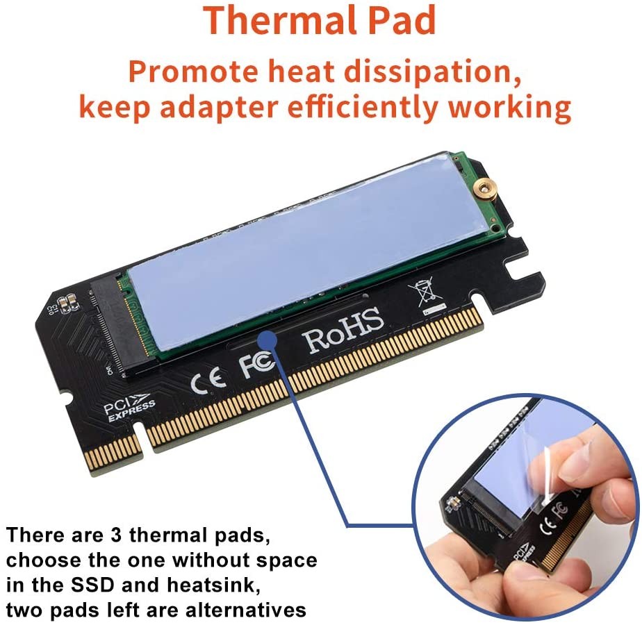 [Upgraded] NVME Adapter with Heat Sink, High Performance PCI Express 3.0 x4 to M.2 PCIe SSD (Key M) Card, Support PCIe x4 x8 x16 Slot