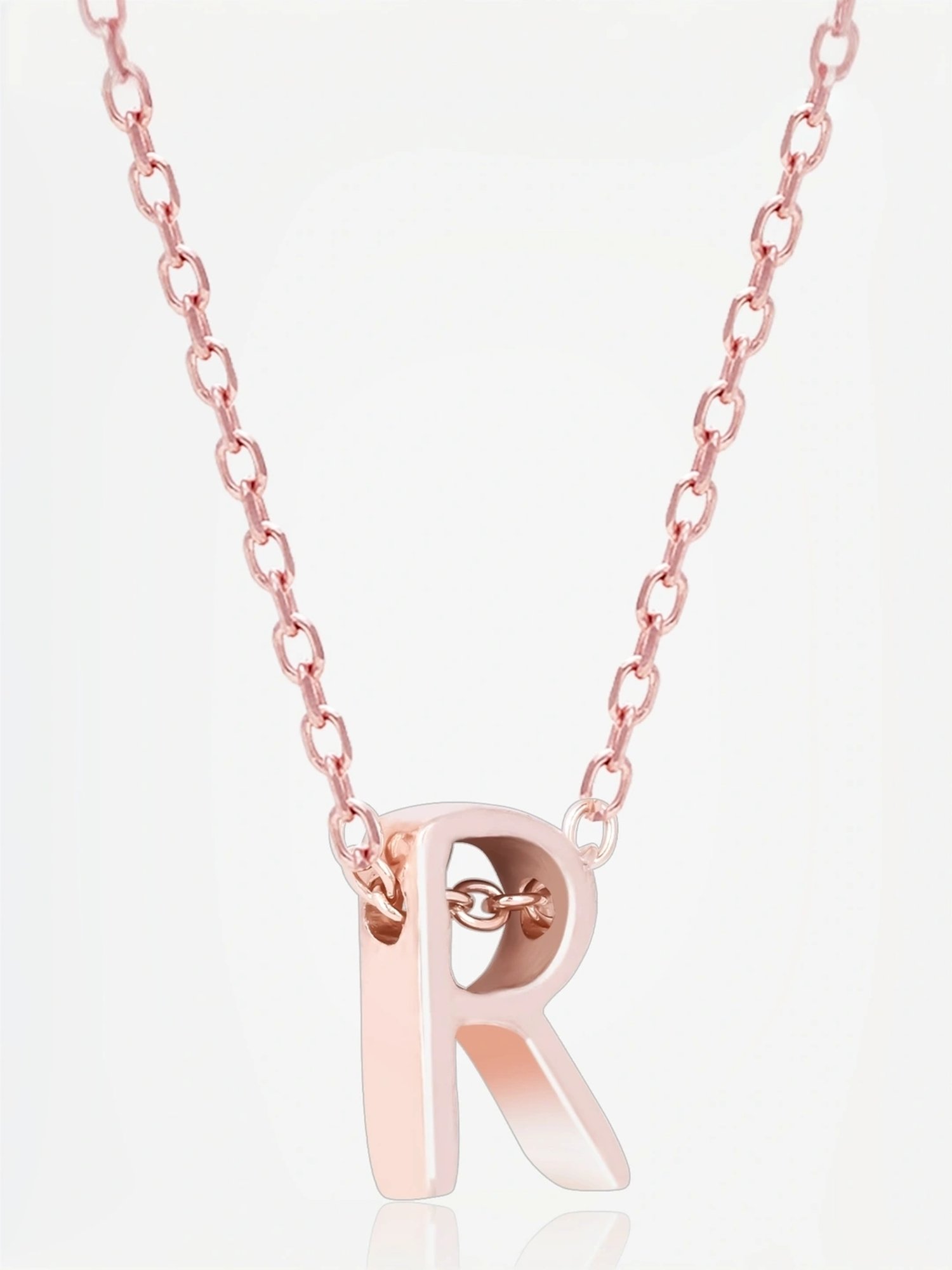 Touch925 Sterling Silver Radiant R Initial Rose Gold Chain Pendant