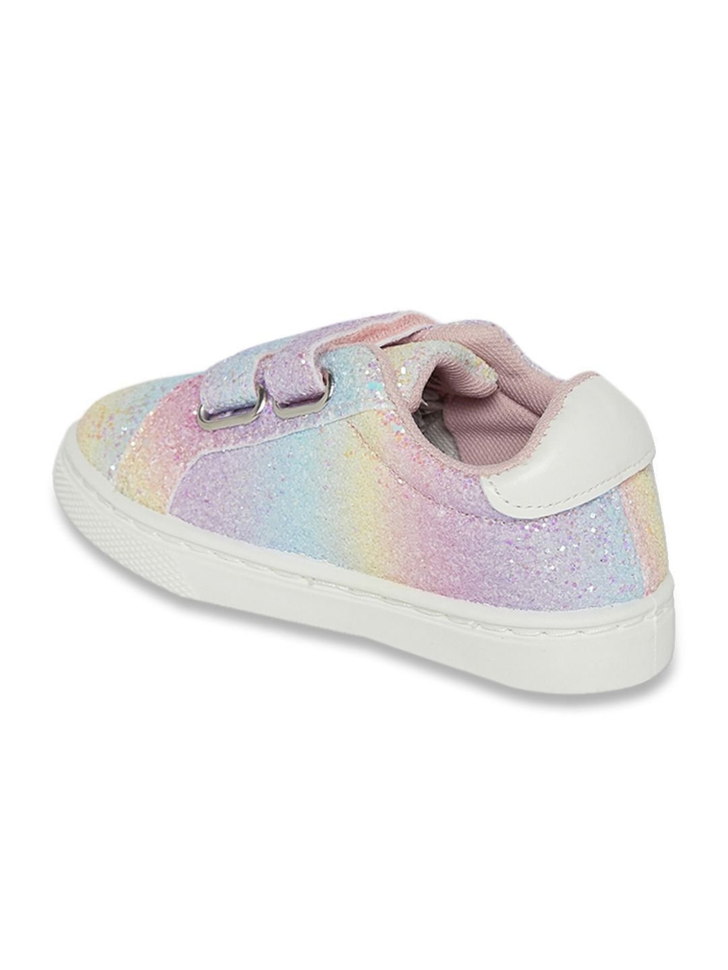 Tiny Bugs Girls Off White & Pink Party Wear Slip Ons