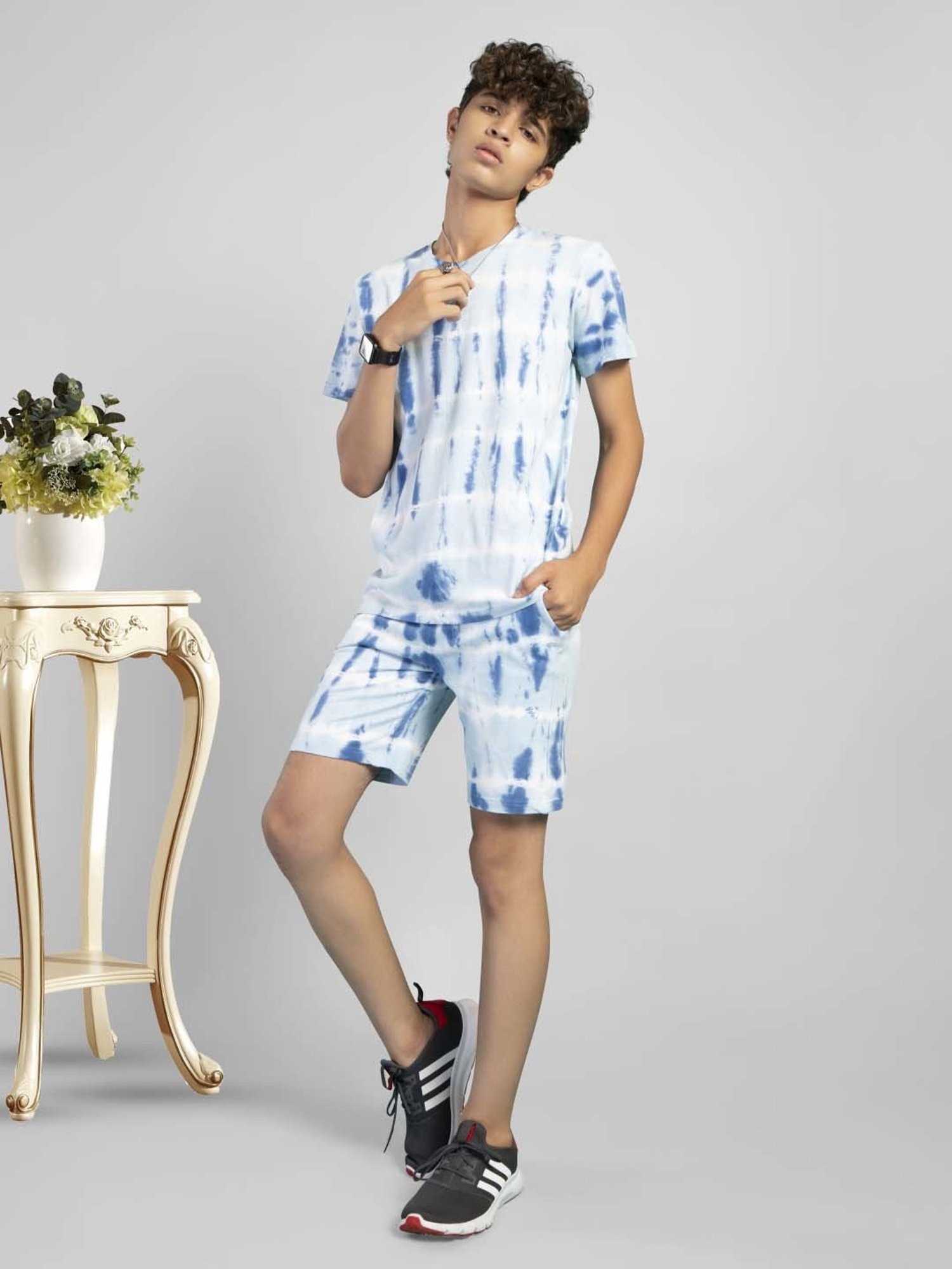 TeenTrums Kids Blue Cotton Over Dyed T-Shirt Set