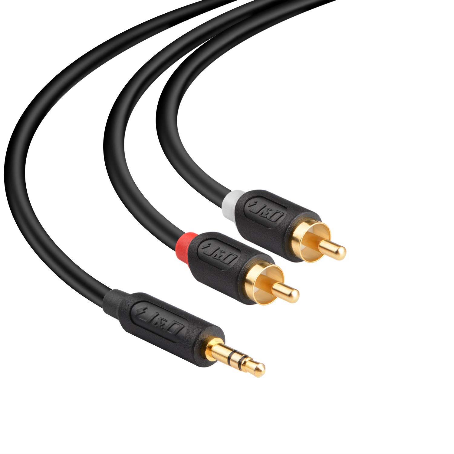 J&D 3.5 mm to 2RCA Cable, RCA Cable Gold-Plated [Audiowave Series] 3.5mm Male to 2 RCA Male Stereo Audio Adapter Y Splitter RCA Cable - 3 Feet