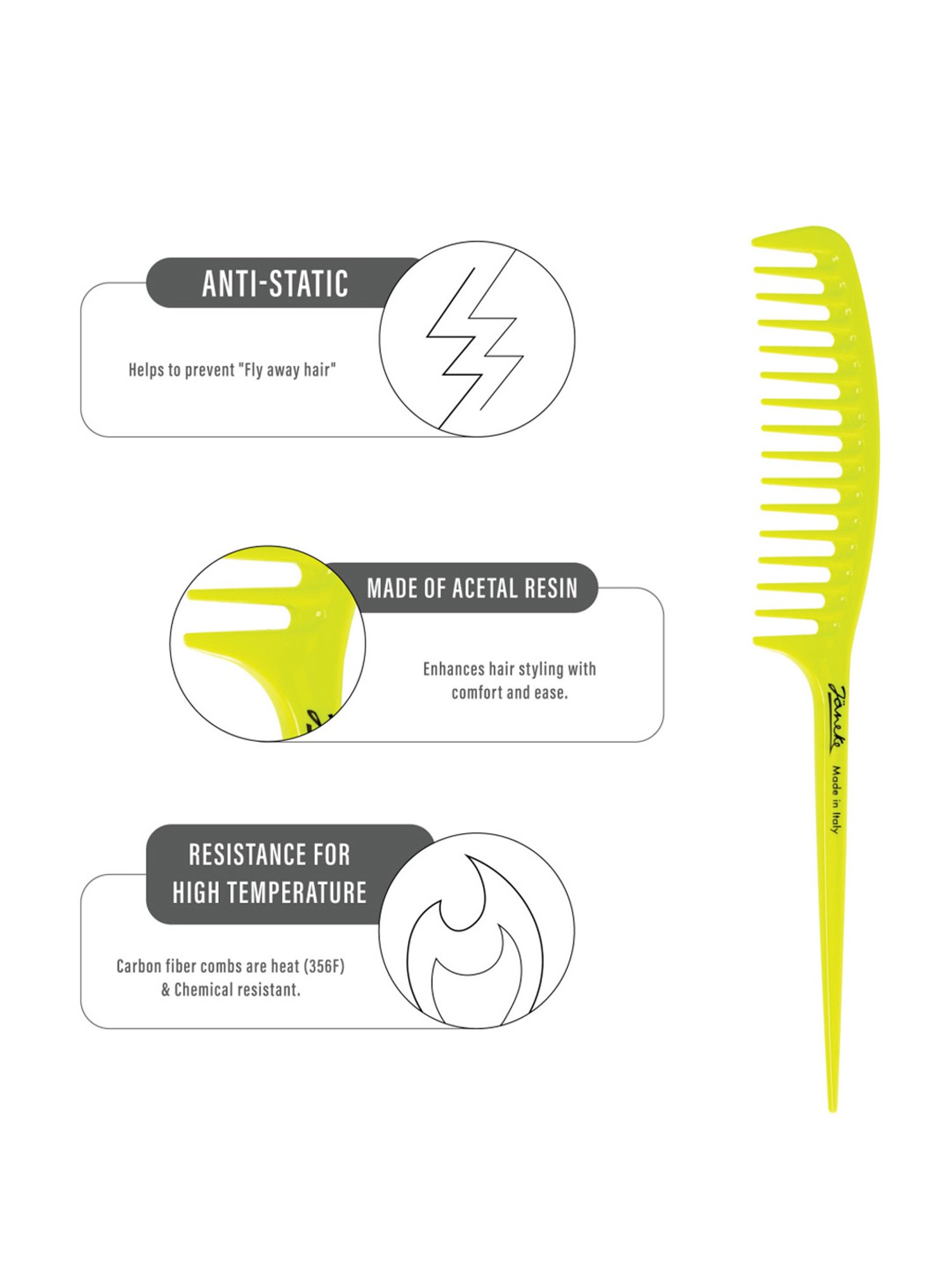 Janeke 1830 Professional Fluo Yellow Fashion Unisex Hair Comb