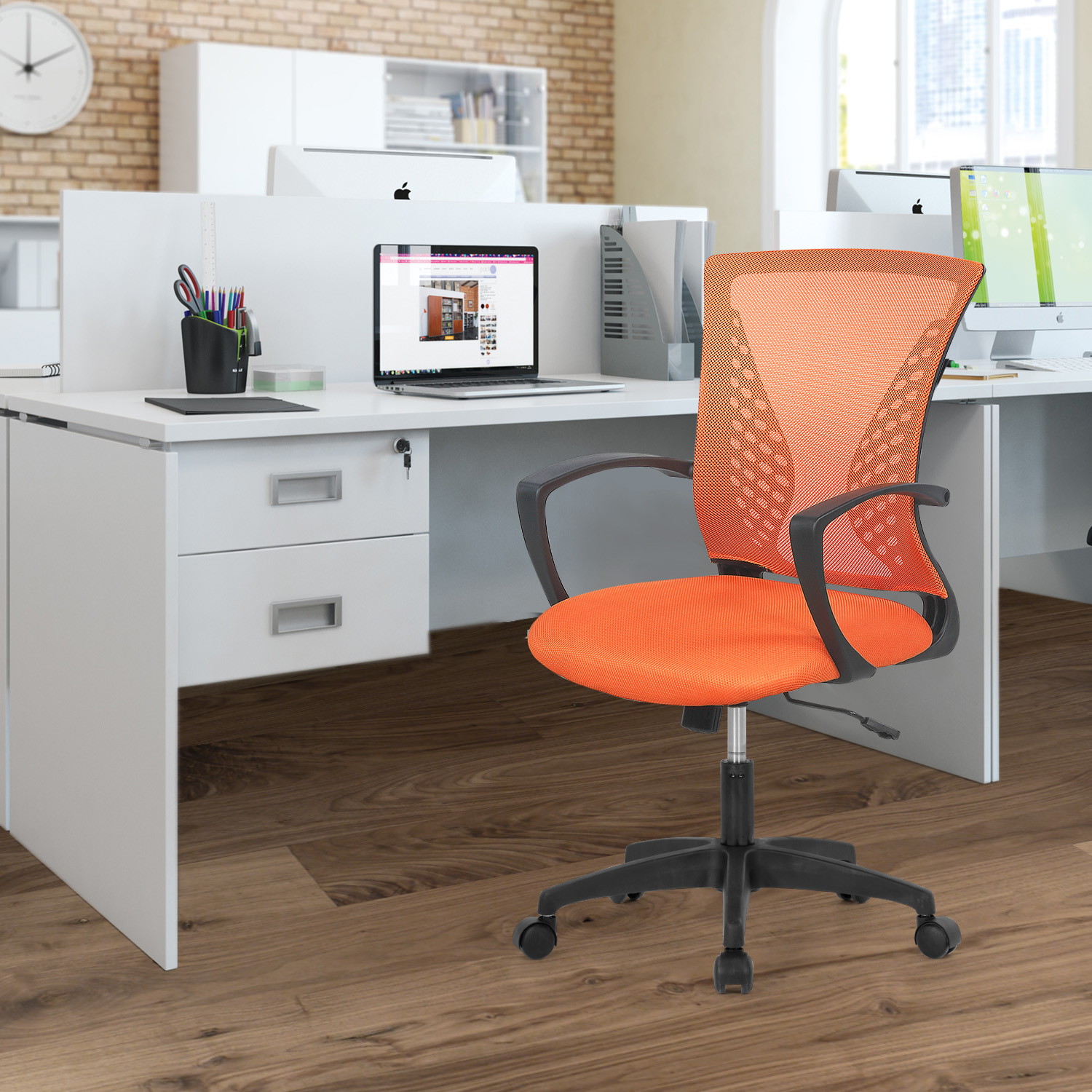 Mesh Office Chair Desk Chair Computer Chair with Lumbar Support Armrest Rolling Swivel Adjustable Ergonomic Task Chair for Adults(Orange)