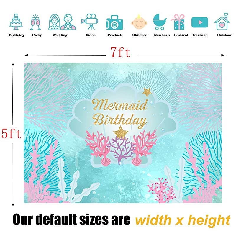 Under The Sea Little Mermaid Birthday Backdrop Banner for Girls Castle Whale Pearl Princess Mermaid Birthday Party Decorations Supplies Cake Table Background 7x5ft