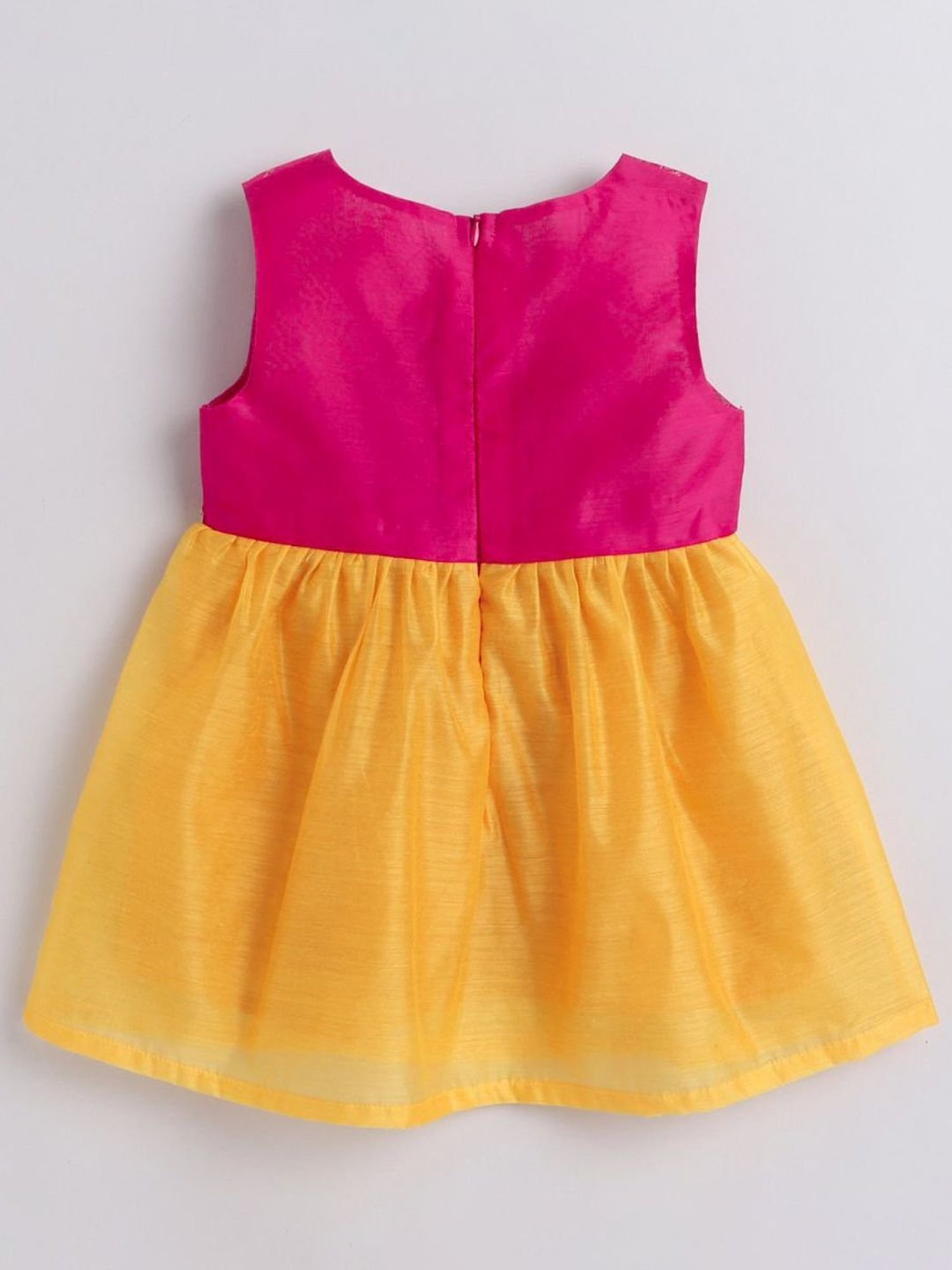 Many Frocks Kids Pink & Yellow Embroidered Dress
