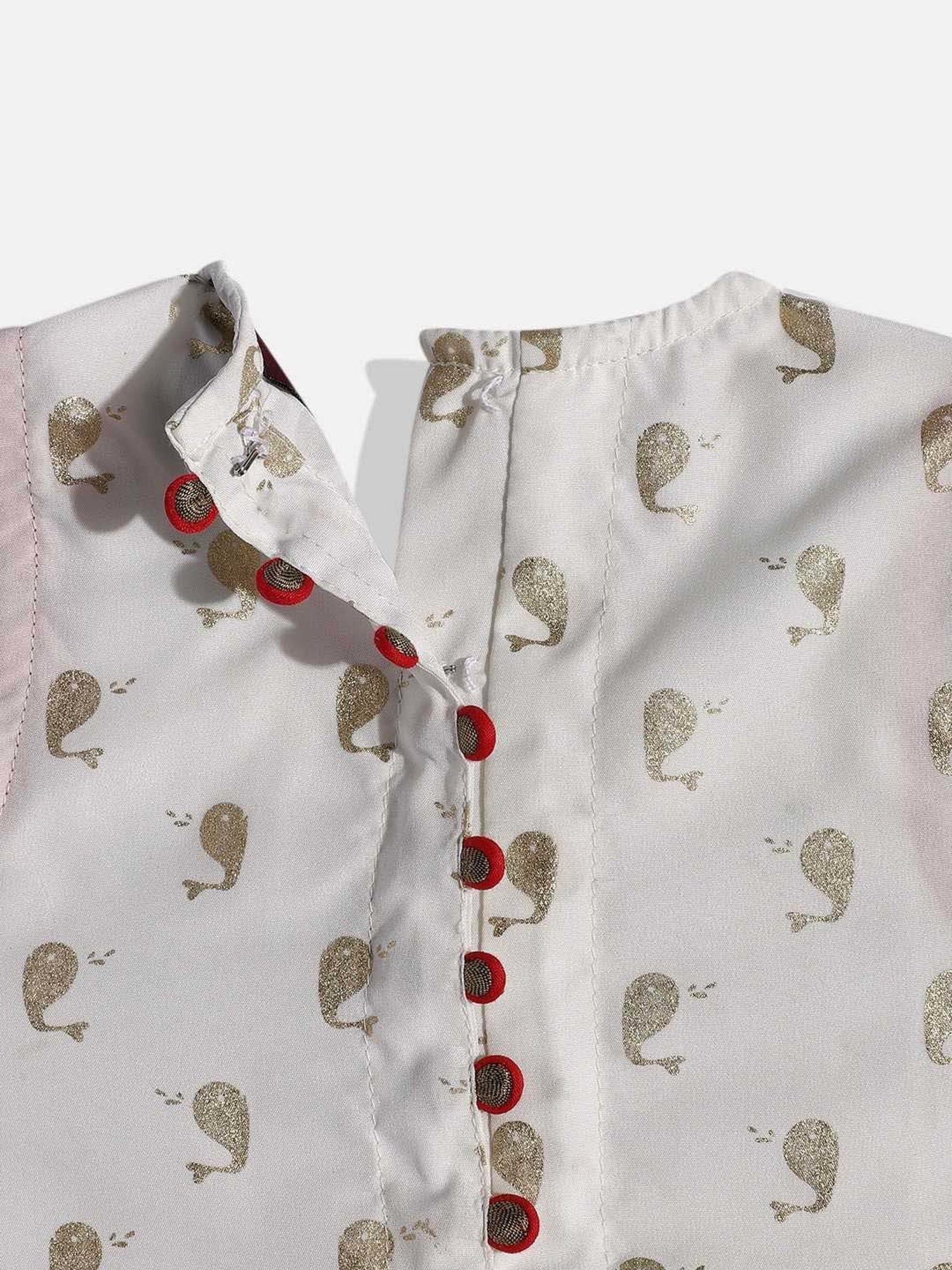 TWISHA Kids White & Red Embroidered Jumpsuit