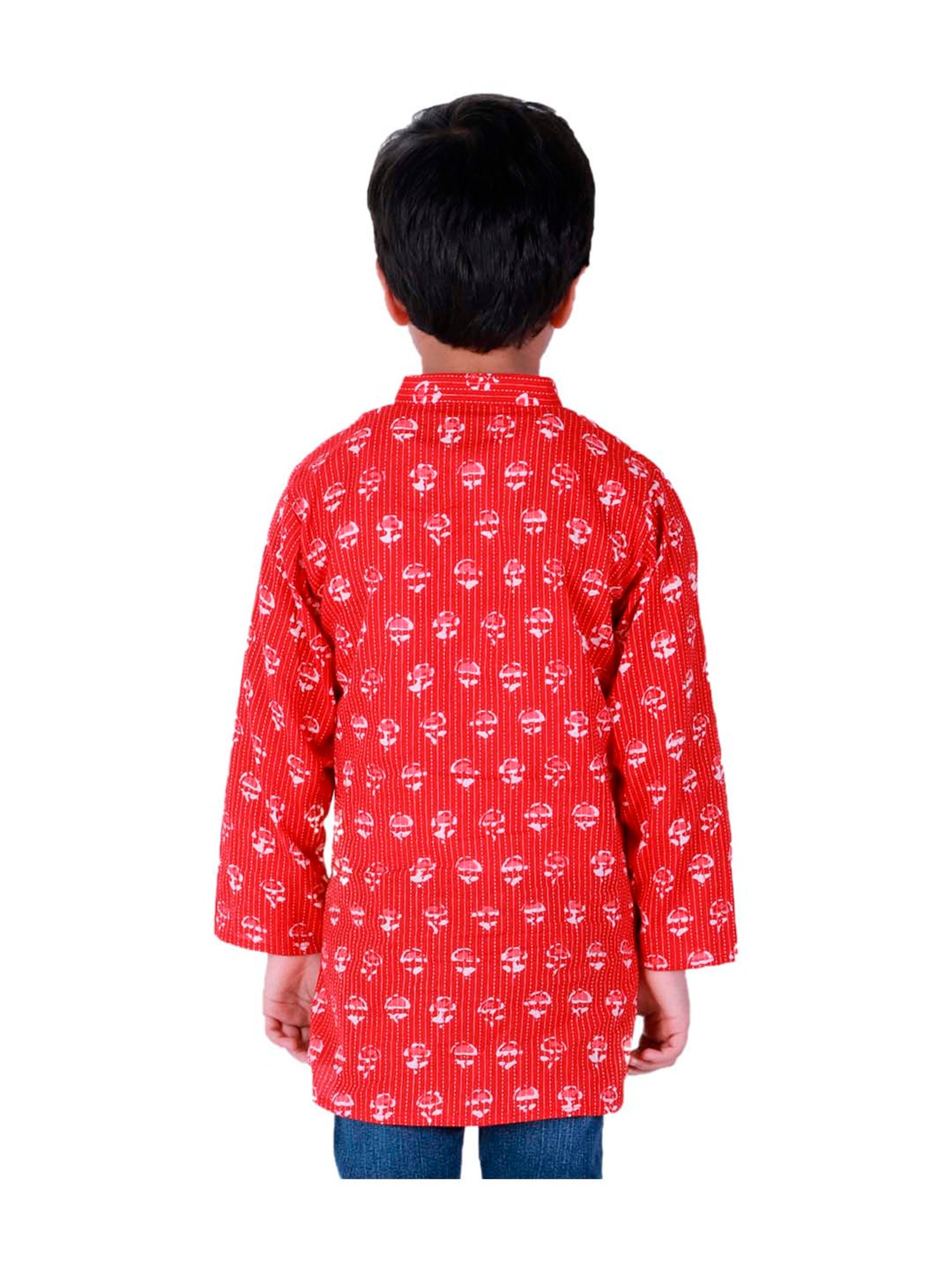 BownBee Kids Red Cotton Printed Kurta