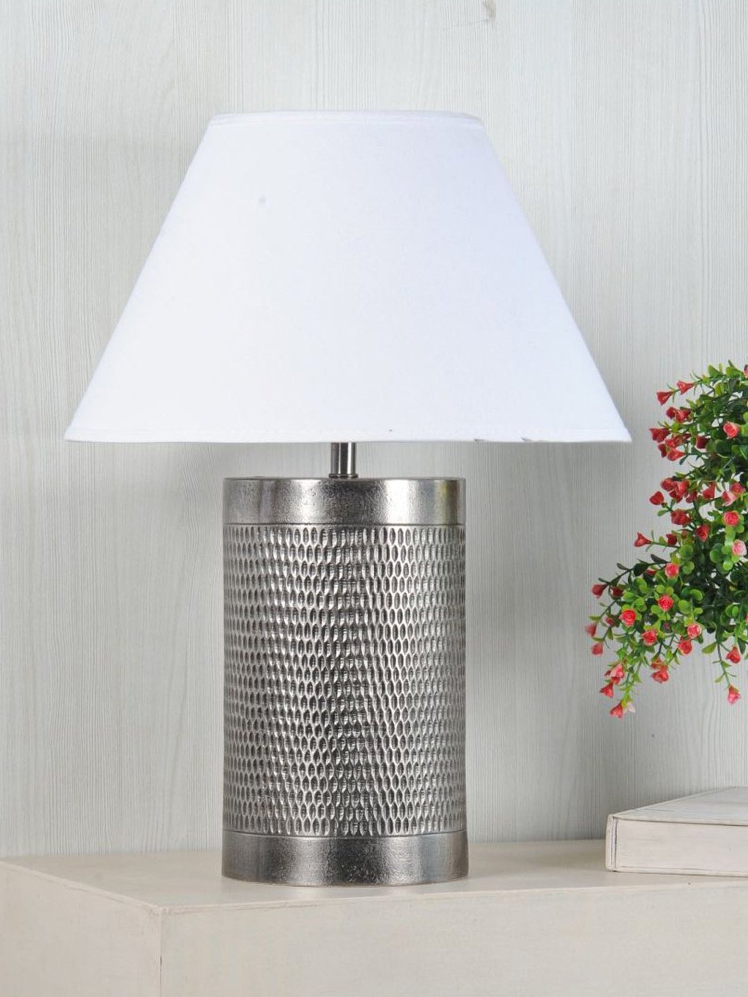 Kapoor Lamp Shades Brown & White Aluminium Ohagun Carved Table Lamp