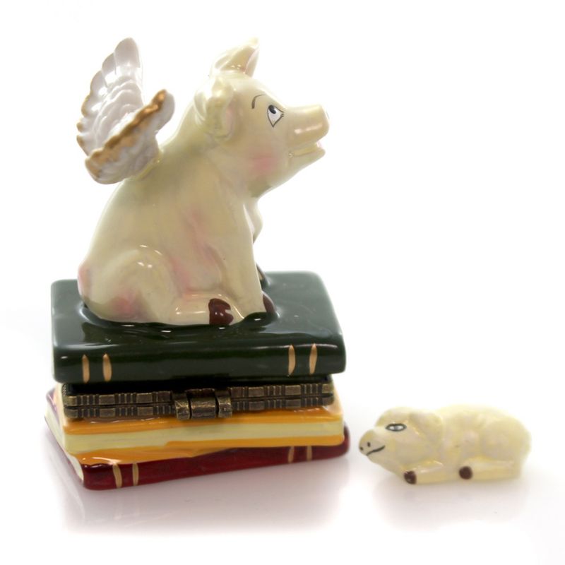 Hinged Trinket Box 3.25" Pig With Wings Books Flying  -  Decorative Figurines