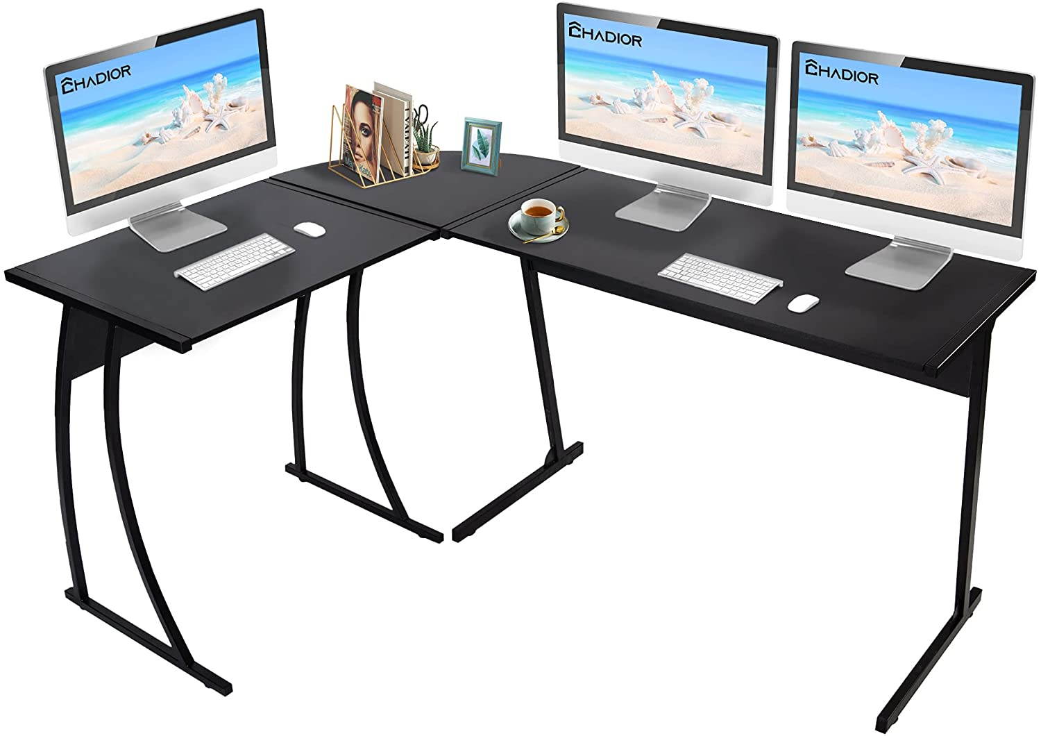 Ochine L Shaped Corner Computer Gaming Desk 58"L x 44"W Modern Workstation Table for Small Space Home Office, Black