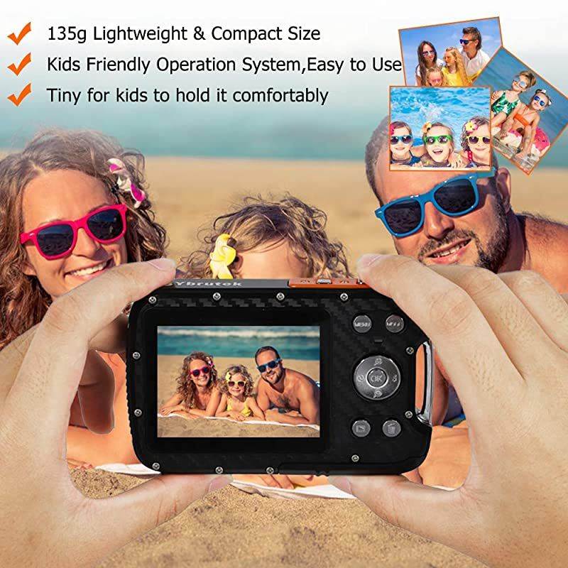 Digital Camera for Kids 21MP FHD 1080P 5 Meter Waterproof Underwater Camera 28 Inch LCD 8X Digital Zoom with 1050MaH Rechargable LiIon Battery Orange