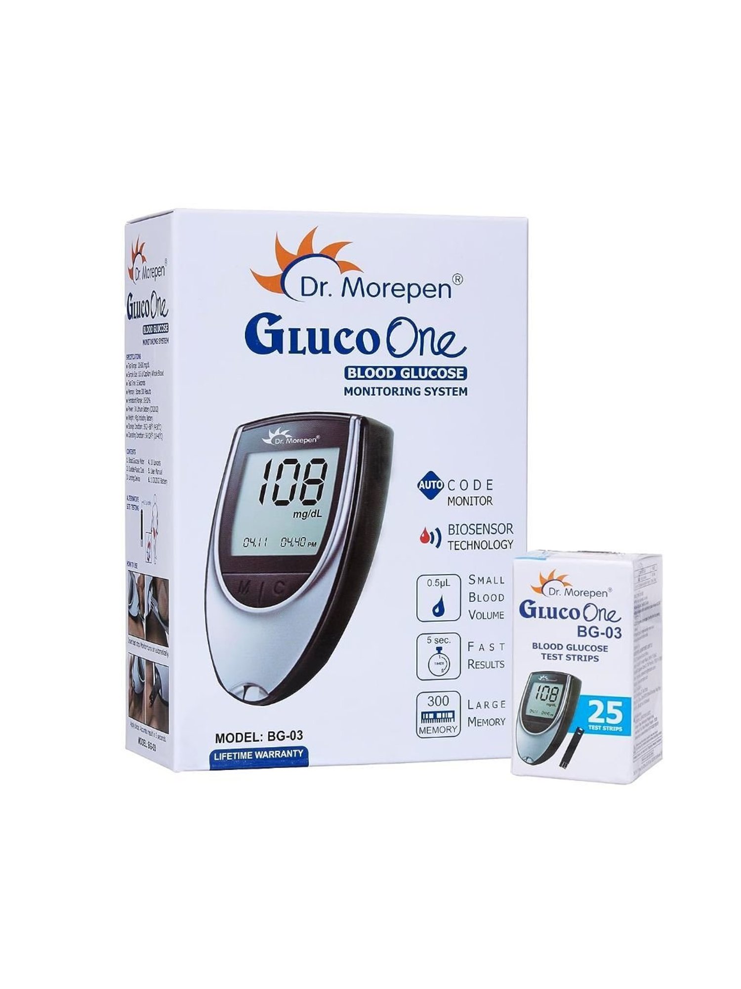 Dr.Morepen GlucoOne BG-03 Glucometer with 25 Strips Pack (Black)