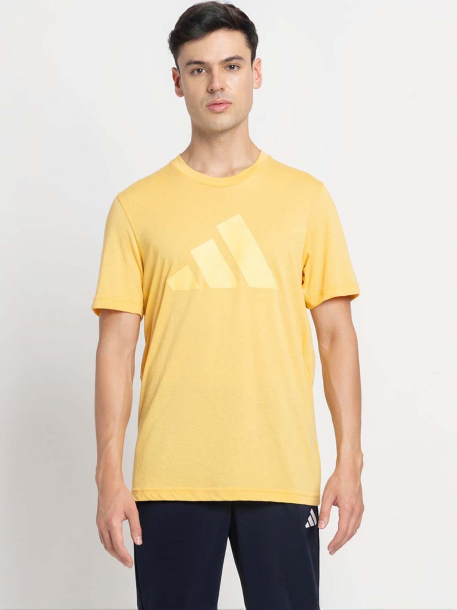 Adidas Orange Regular Fit Logo Printed T-Shirt