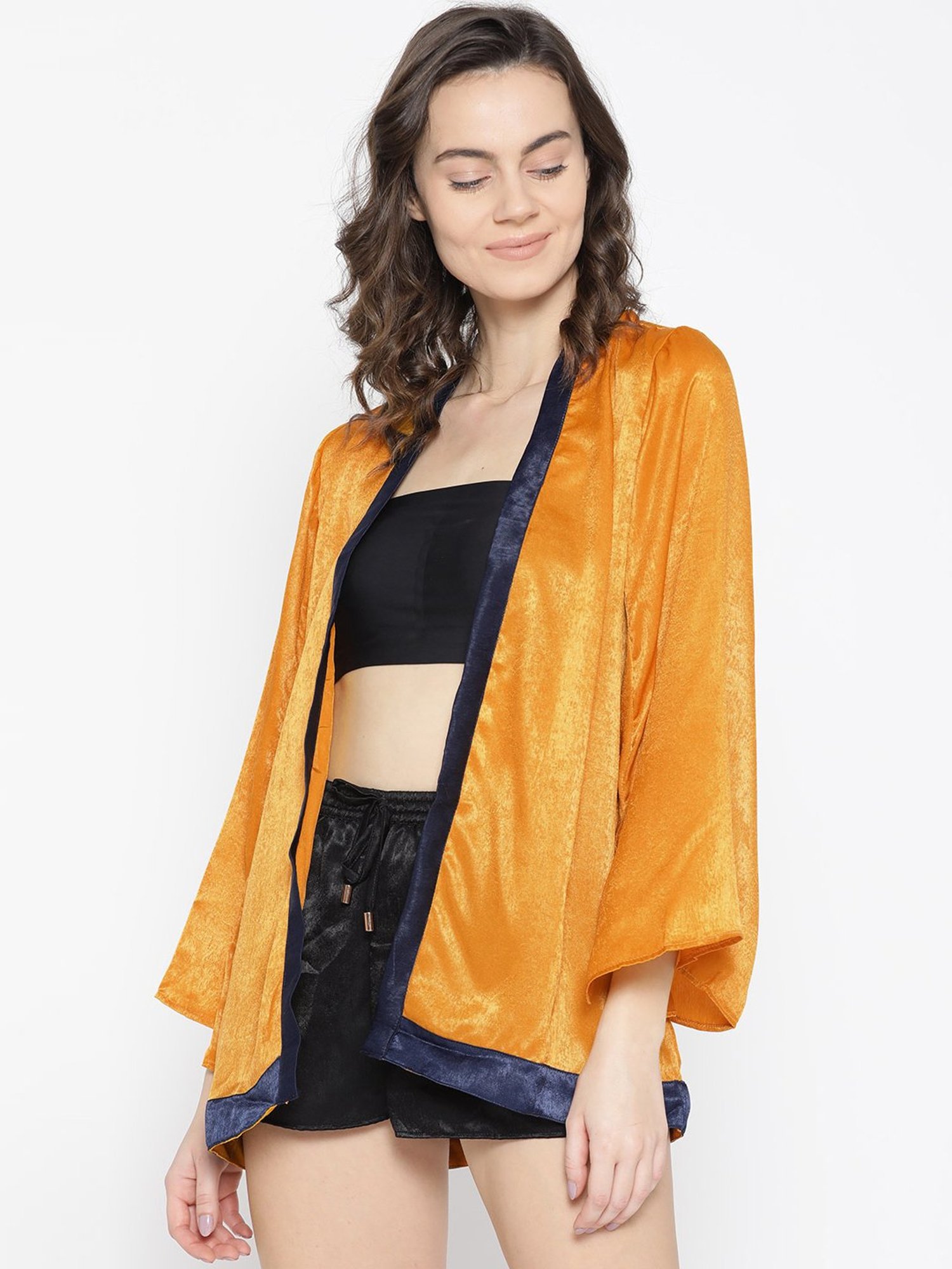 Erotissch Yellow Solid V Neck Robe
