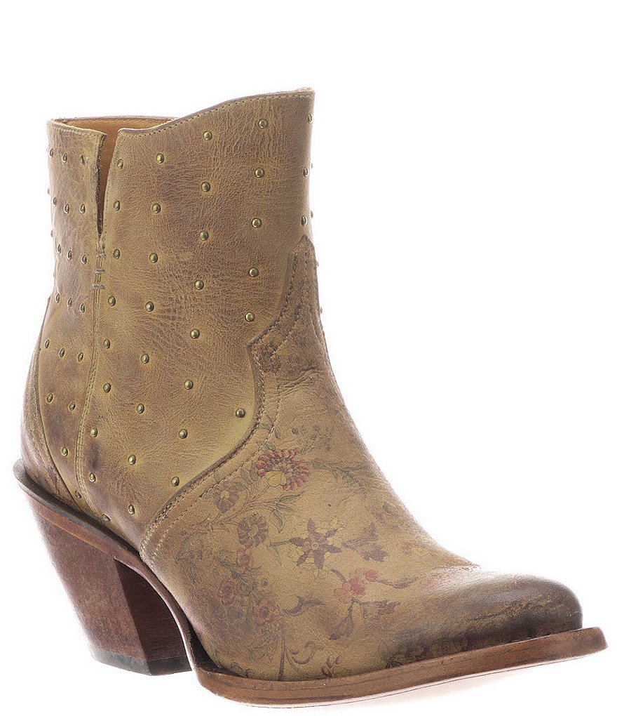 Lucchese Harley Studded Floral Print Western Moto Booties