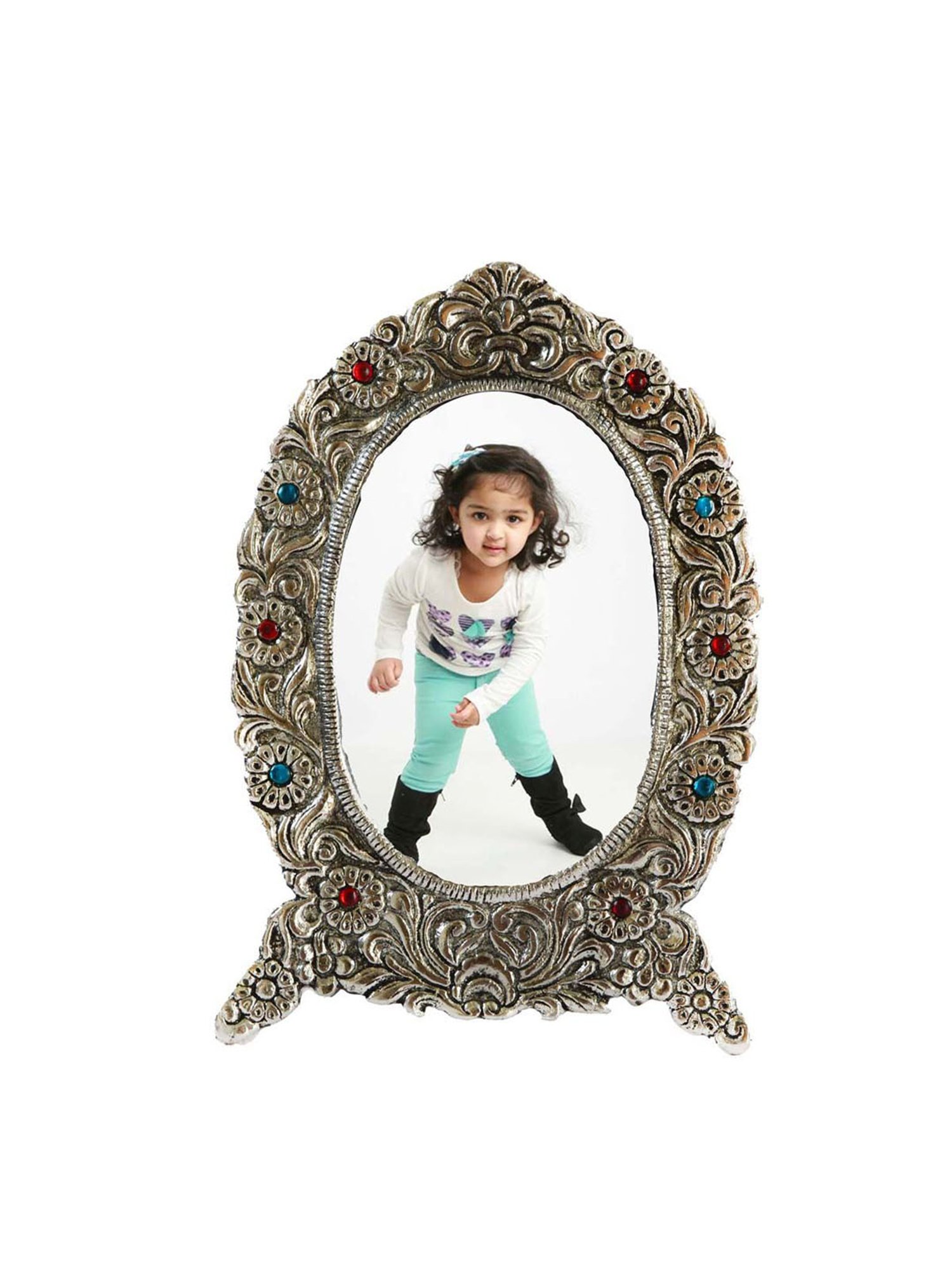 eCraftIndia Antique Finish White Metal Splendid Photo Frame
