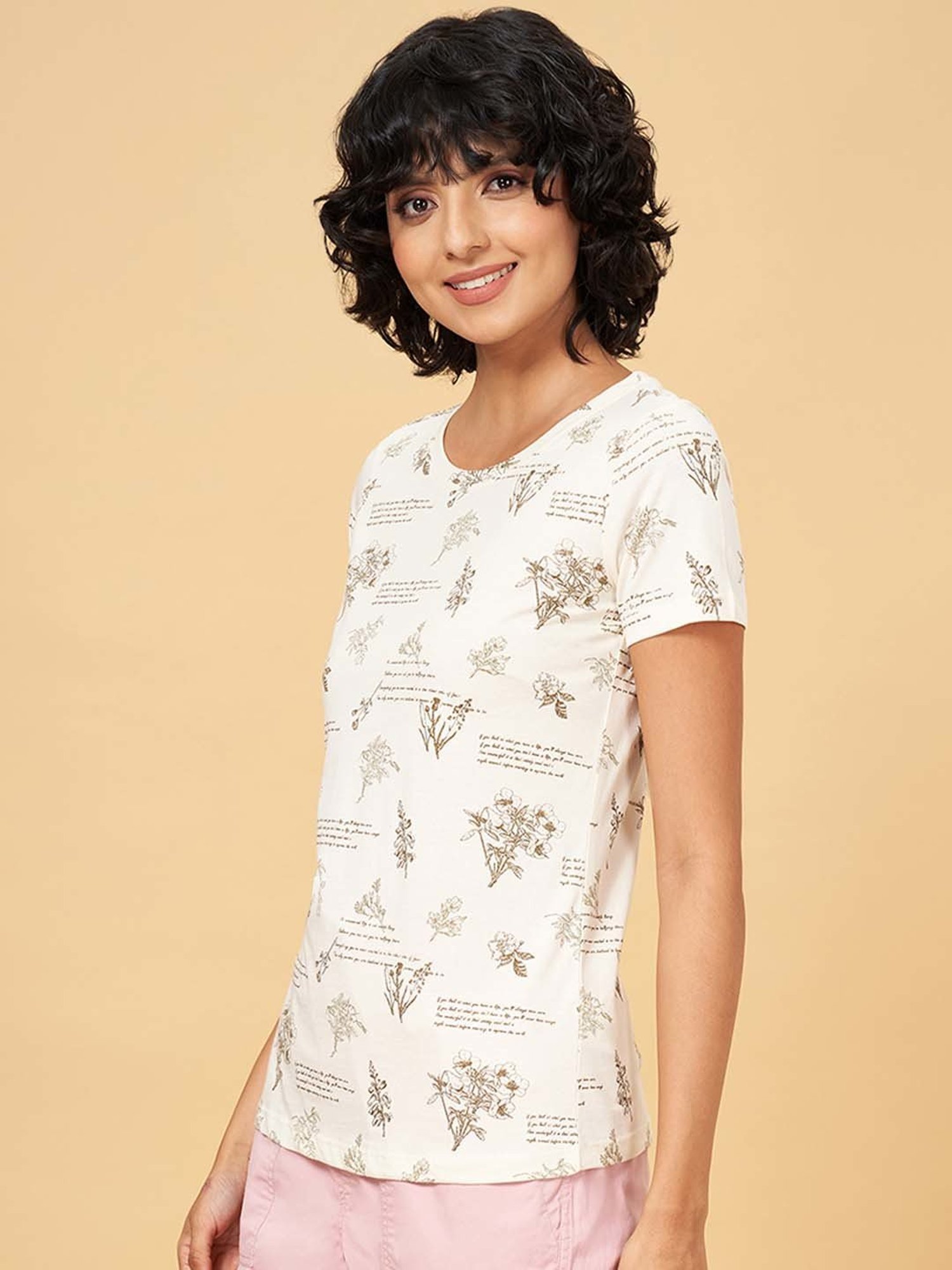 Honey by Pantaloons White Cotton Printed T-Shirt