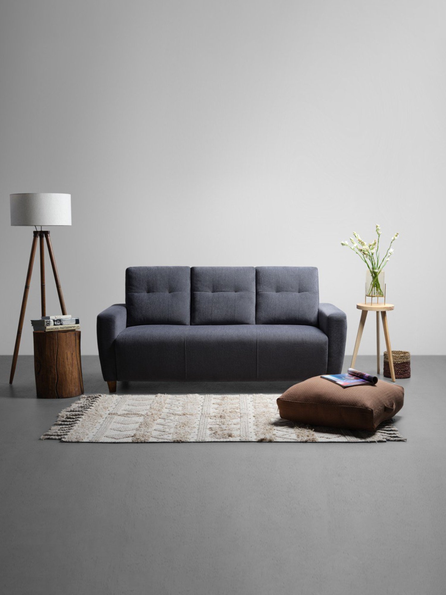 Sleepyhead Yolo Sesame Grey Fabric 3 Seater Sofa