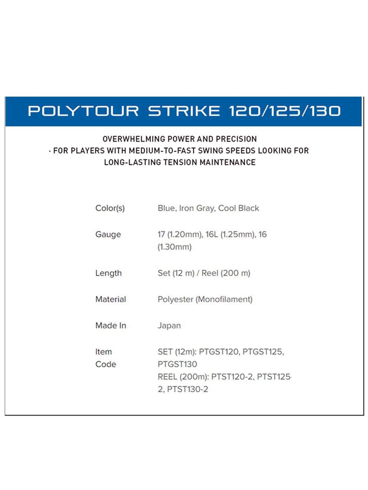 Yonex POLYTOUR STRIKE PTST1252YX Tennis Strings (Iron Grey)