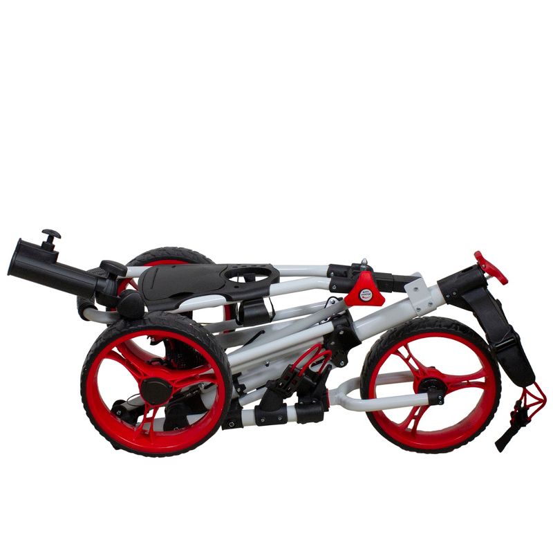 Northlight 48" White and Red Easy Folding 3 Wheel Golf Bag Push Cart